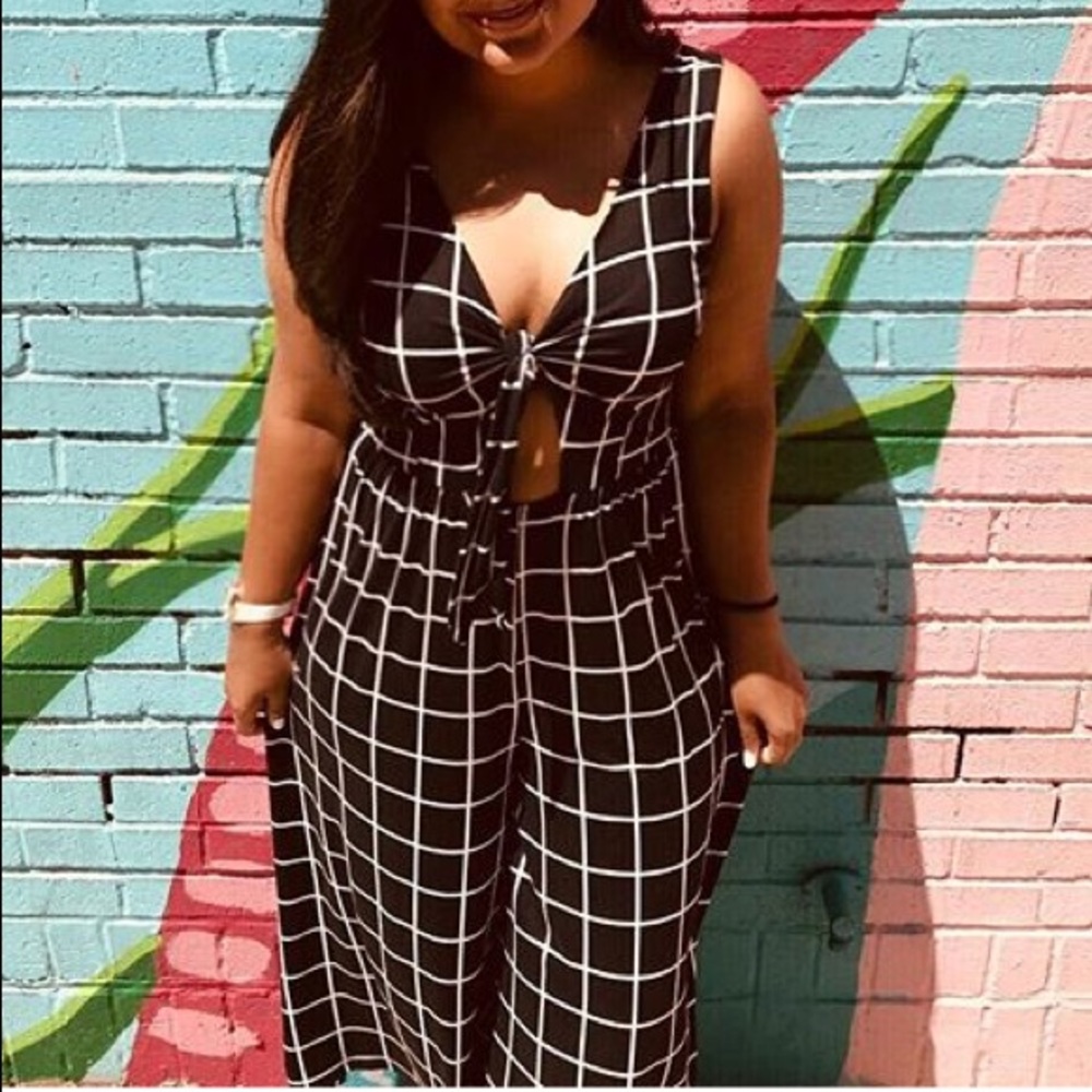 Black and white box pattern jumpsuit